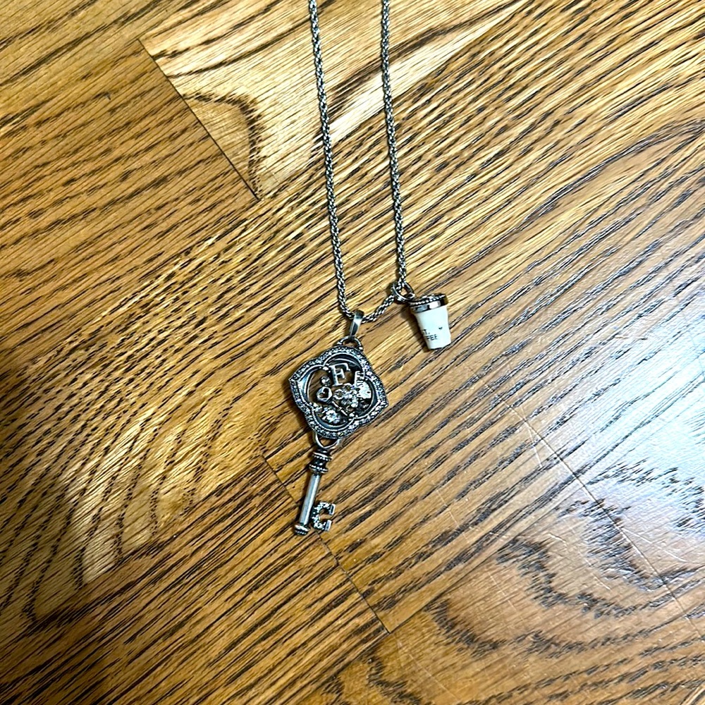 Origami Owl key locket long silver necklace and charms